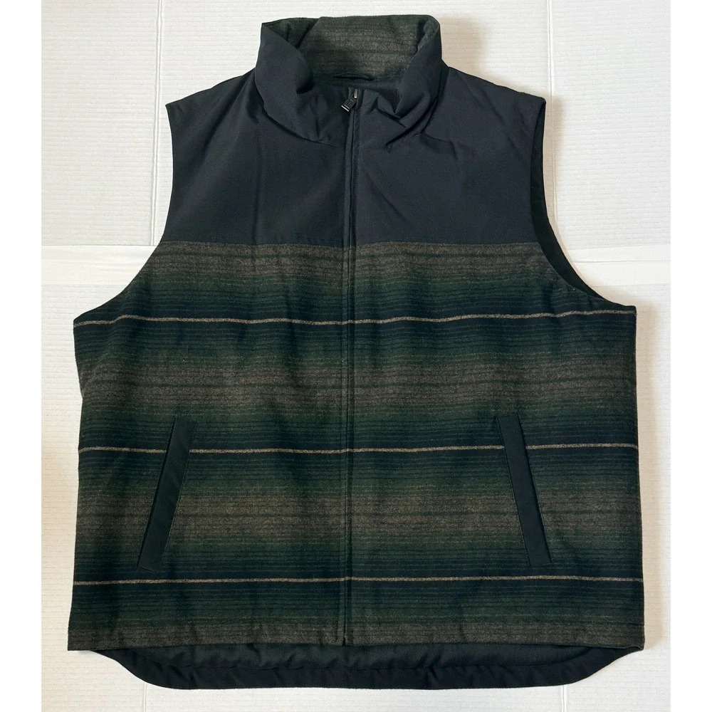 PENDLETON - Men's Wool Blend Insulated Full Zip Vest - Green Black Striped - XL
